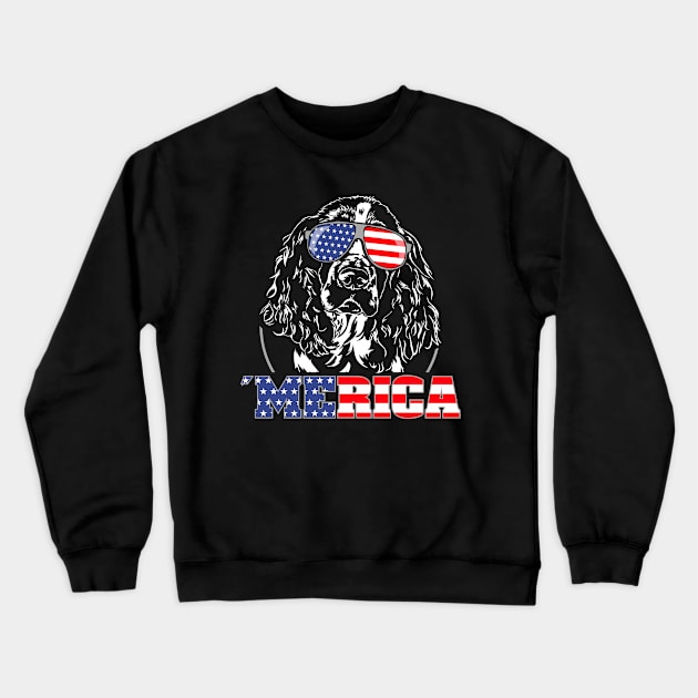 Proud Springer Spaniel American Flag Merica dog Crewneck Sweatshirt by wilsigns